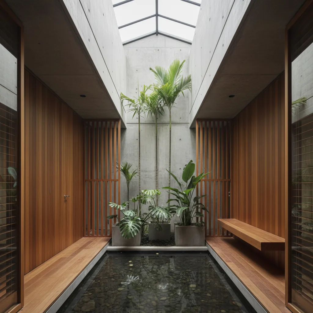 Taman kecil di tengah rumah untuk pencahayaan