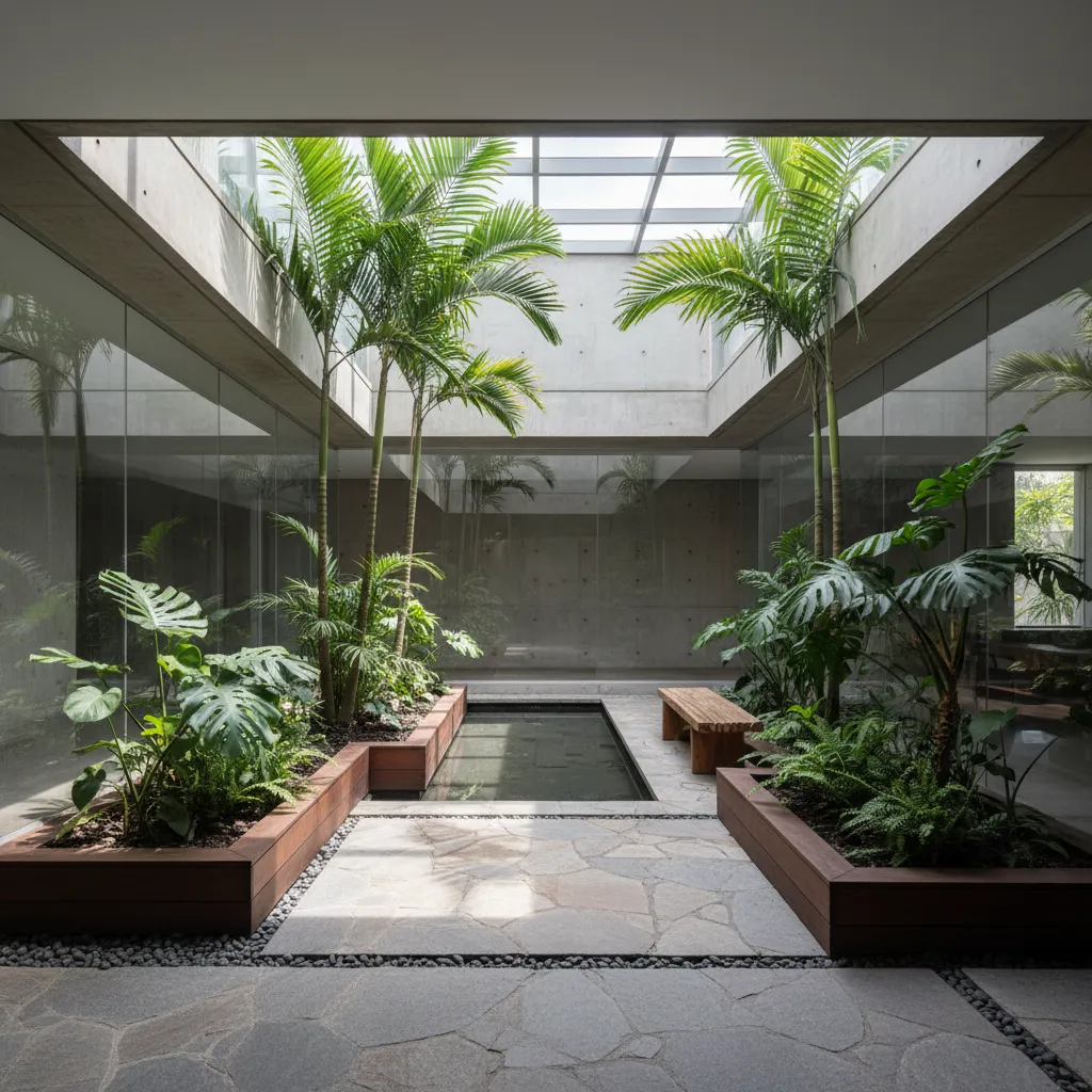 Taman kecil di tengah rumah minimalis