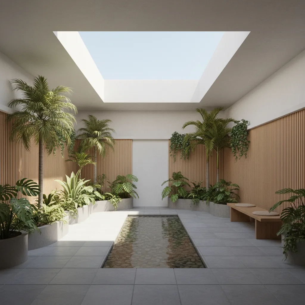 Taman kecil di dalam rumah minimalis