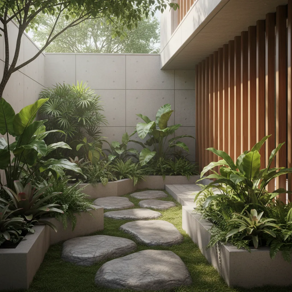Taman kecil tropis di rumah minimalis