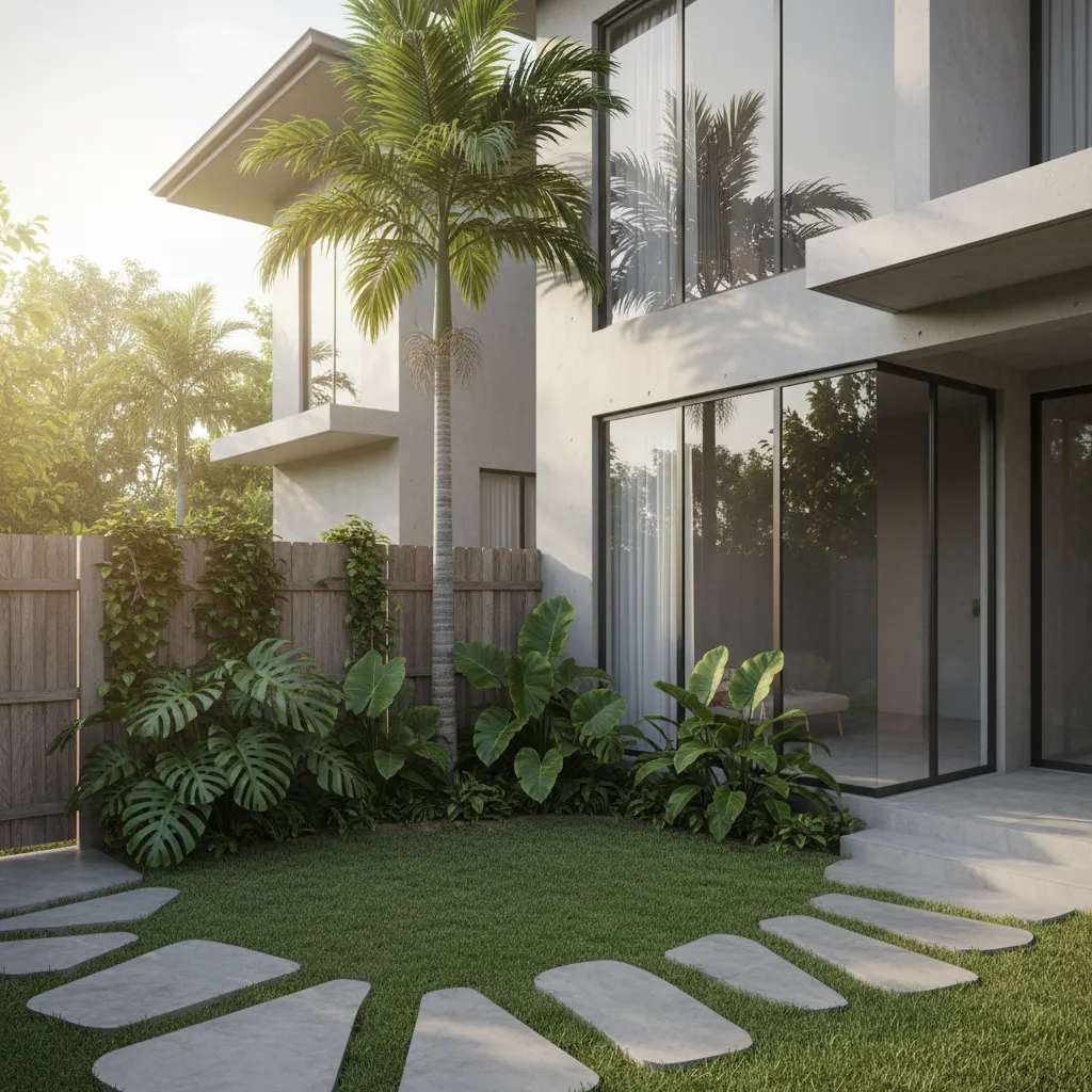 Taman sudut pada rumah minimalis dua lantai