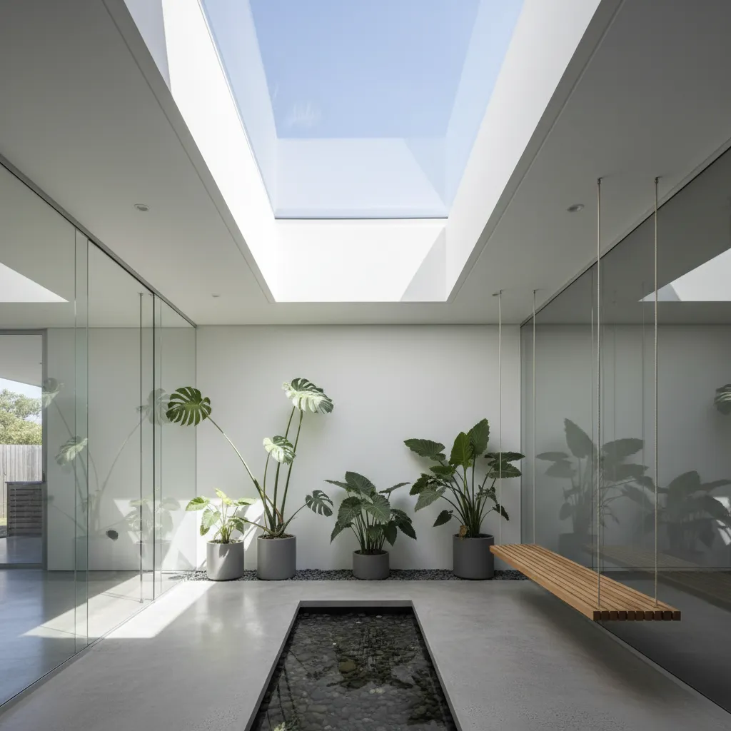 Taman kecil di tengah rumah untuk pencahayaan alami