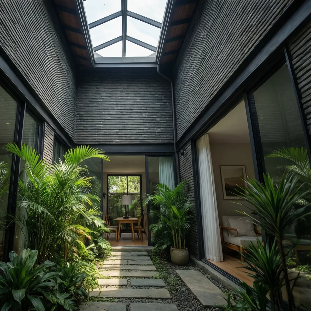 Taman kecil di tengah rumah untuk pencahayaan