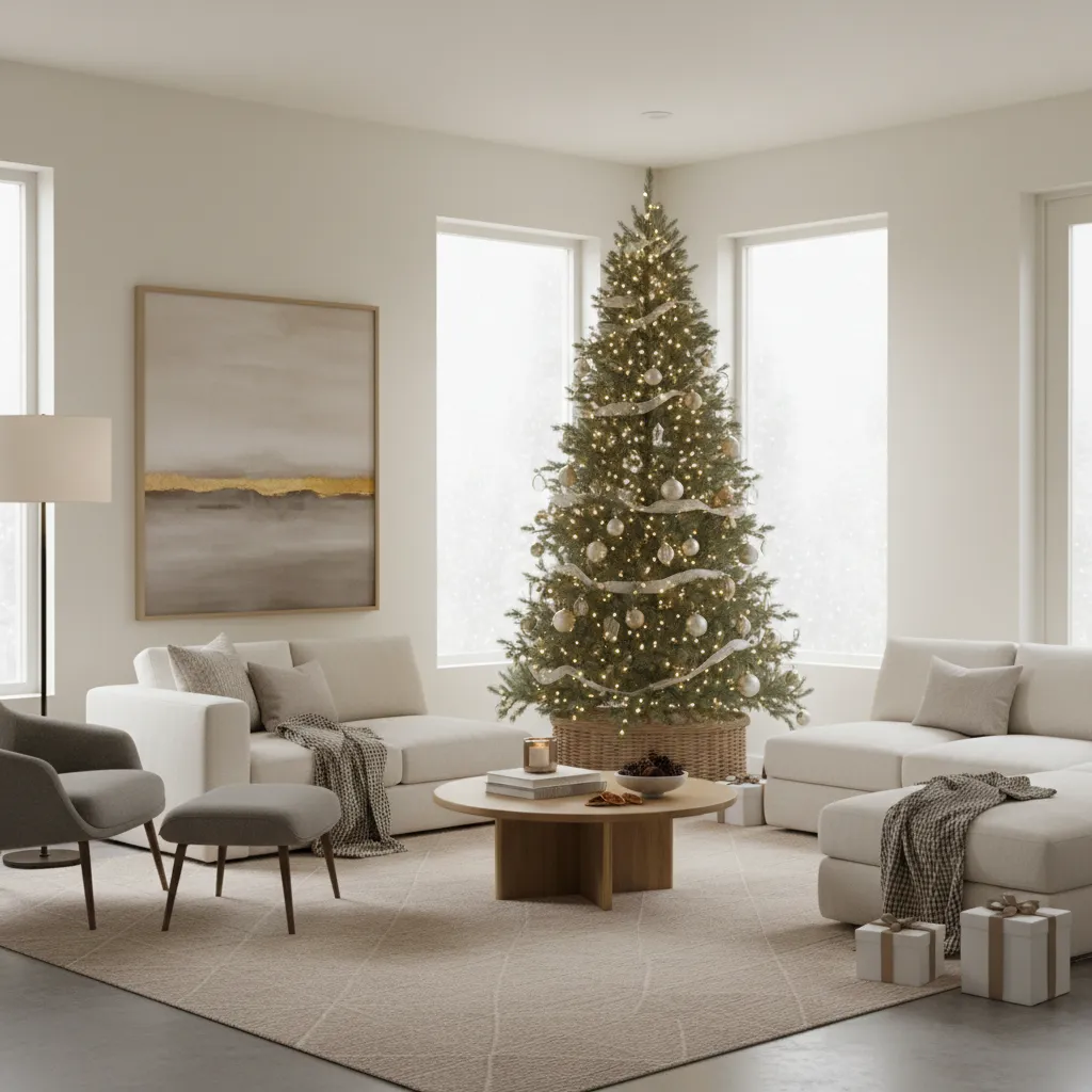 Árbol de Navidad colocado correctamente en la esquina de un salón