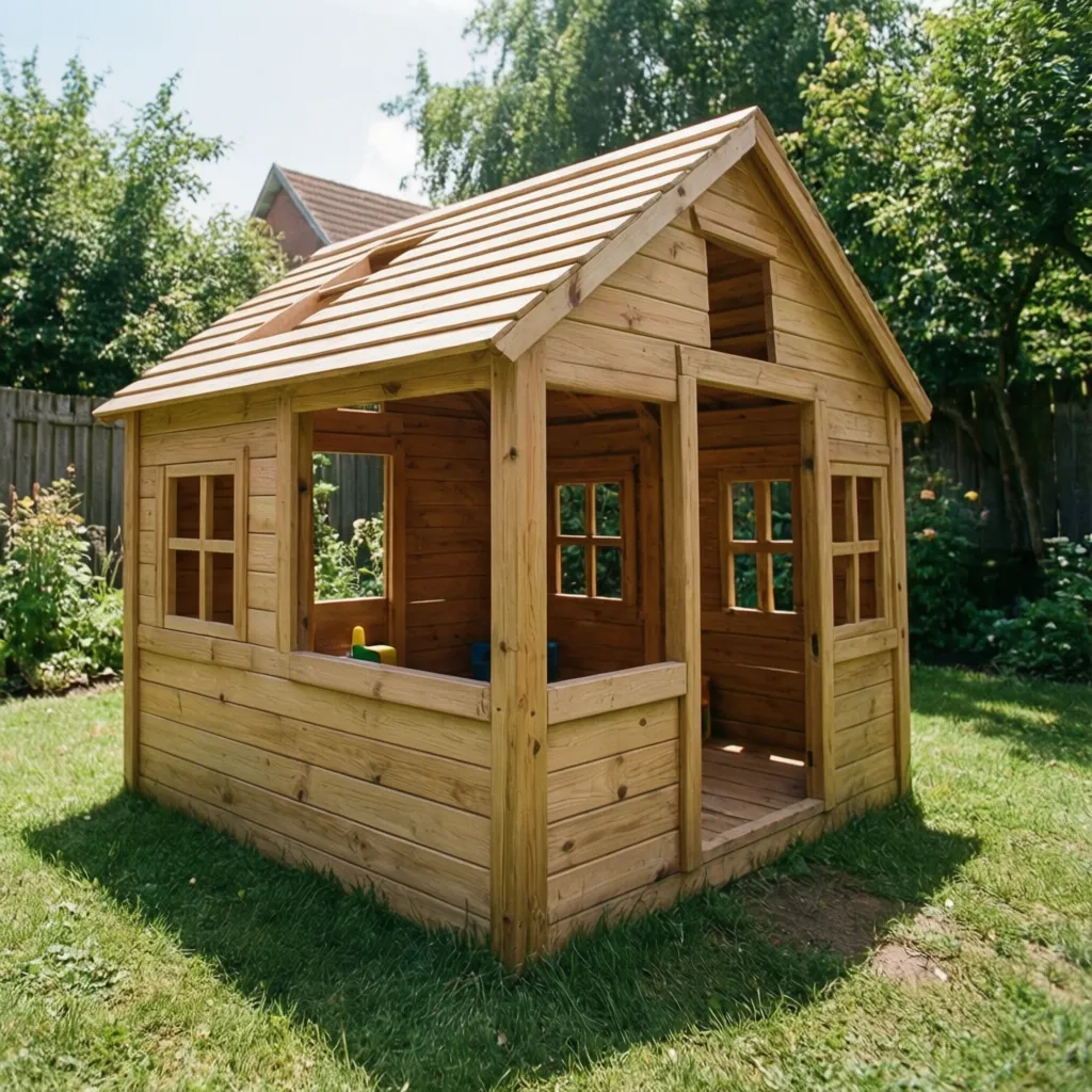 Casa de madera infantil de tamaño medio en jardín