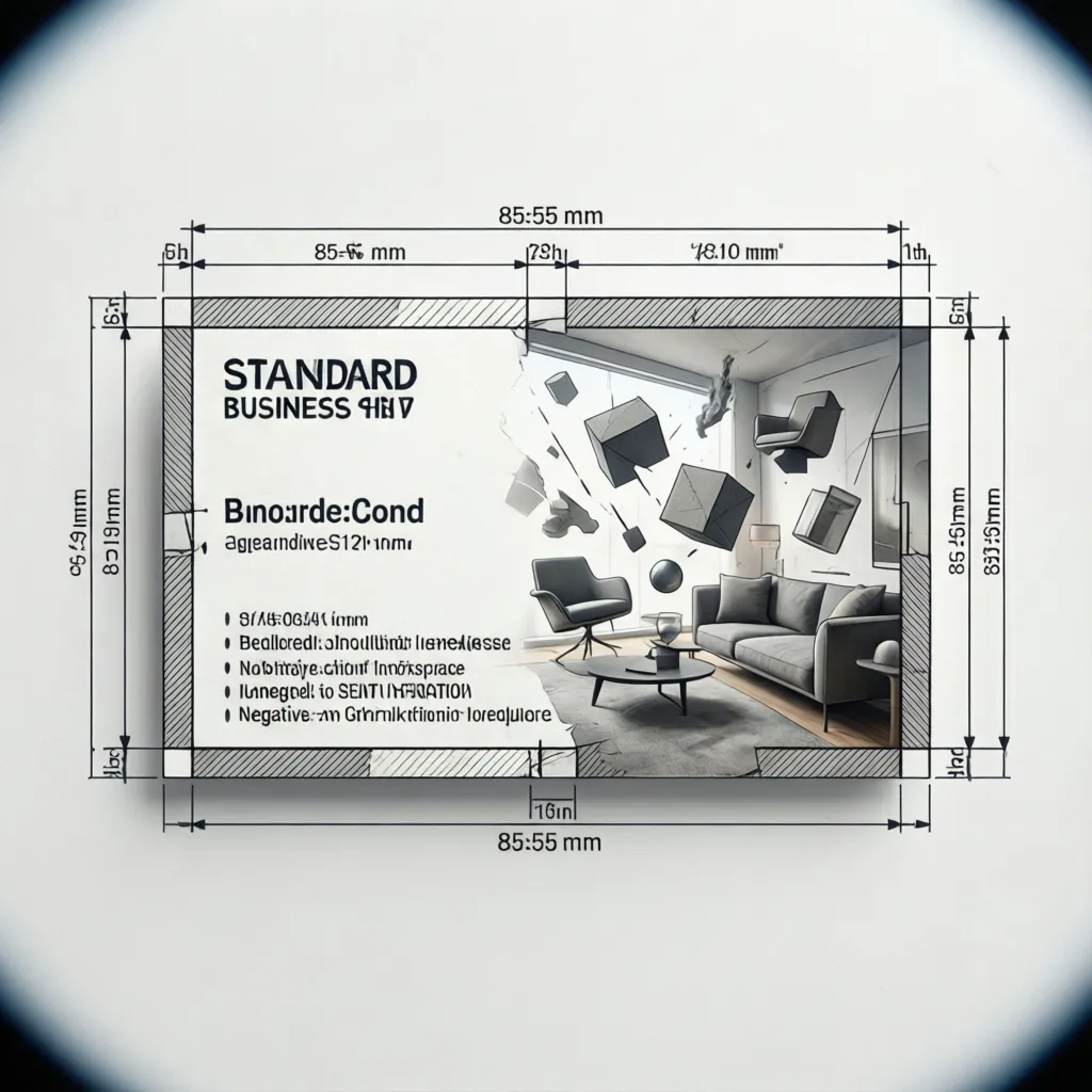 Diagrama del tamaño estándar de una tarjeta de visita con márgenes de seguridad