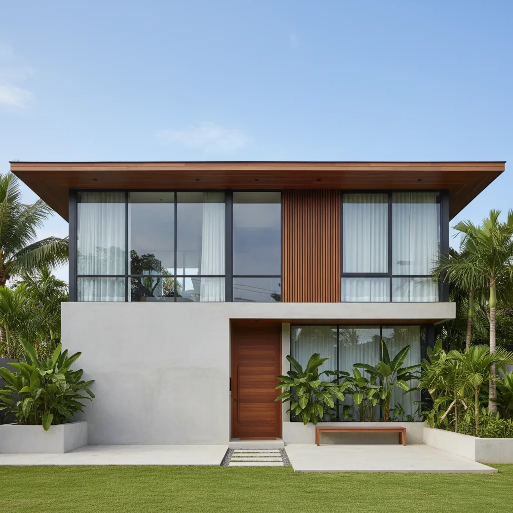Tampak depan rumah dua lantai modern minimalis