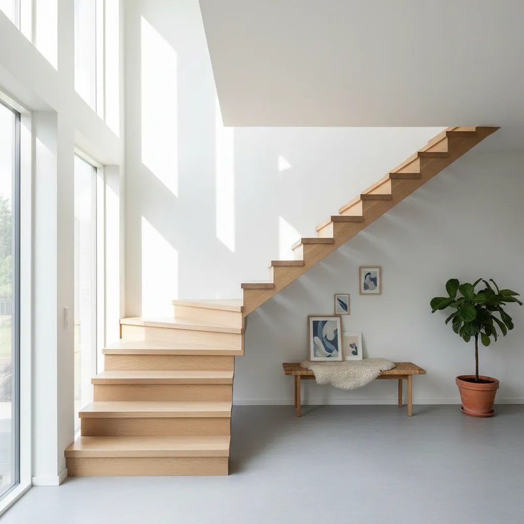 Tangga rumah berbentuk L pada interior minimalis