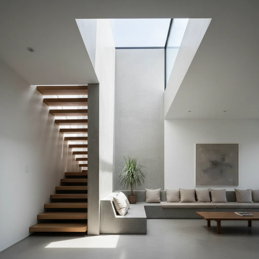 Tangga rumah modern dengan void untuk pencahayaan alami