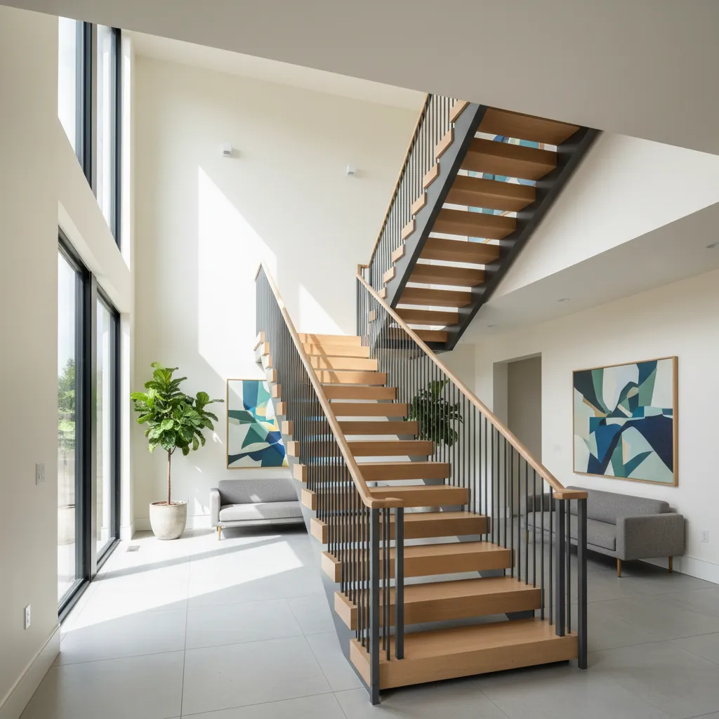 Desain tangga modern pada rumah tiga lantai