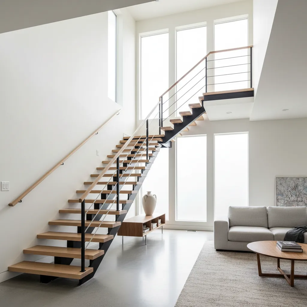 Area tangga interior pada rumah dua lantai modern