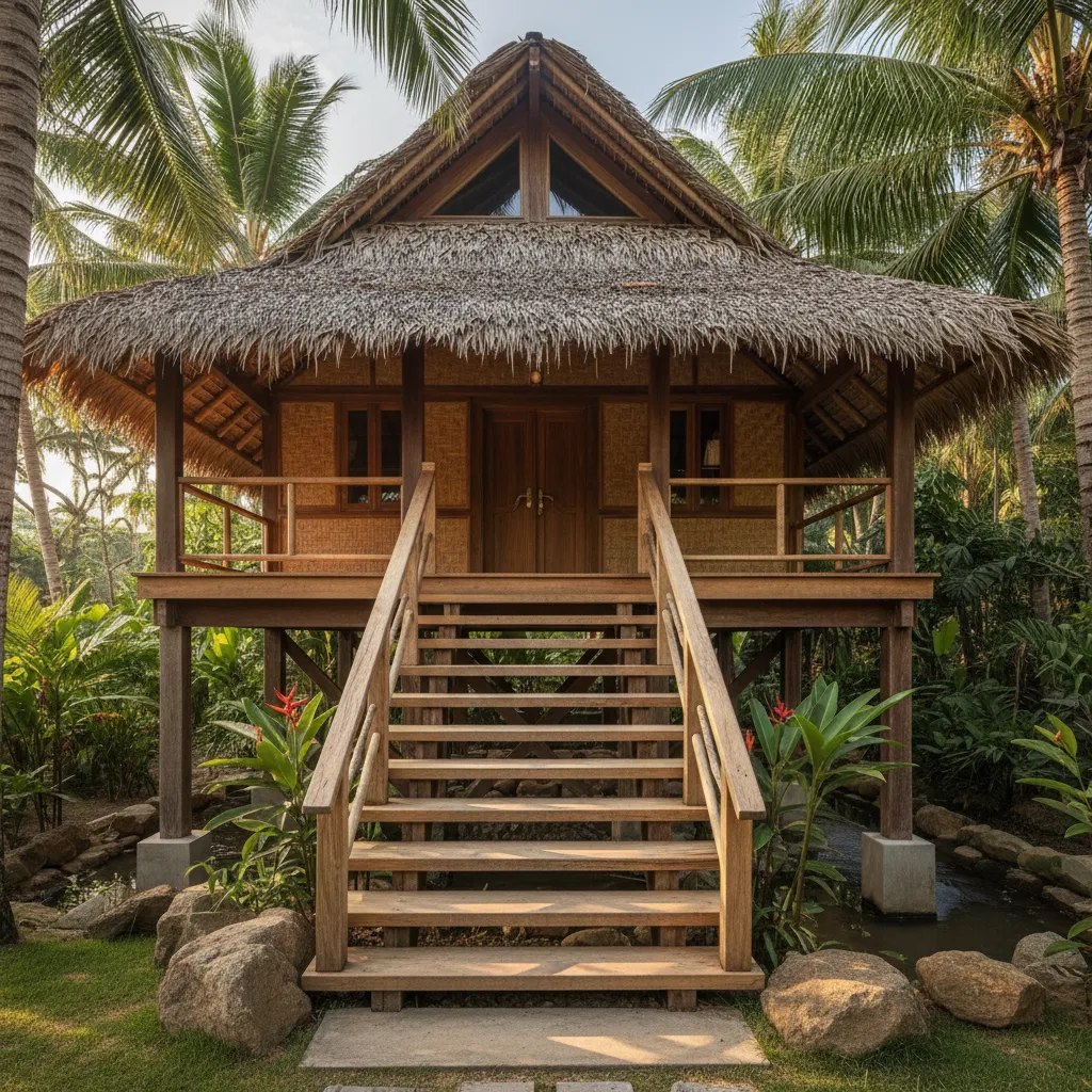 Tangga kayu menuju rumah panggung