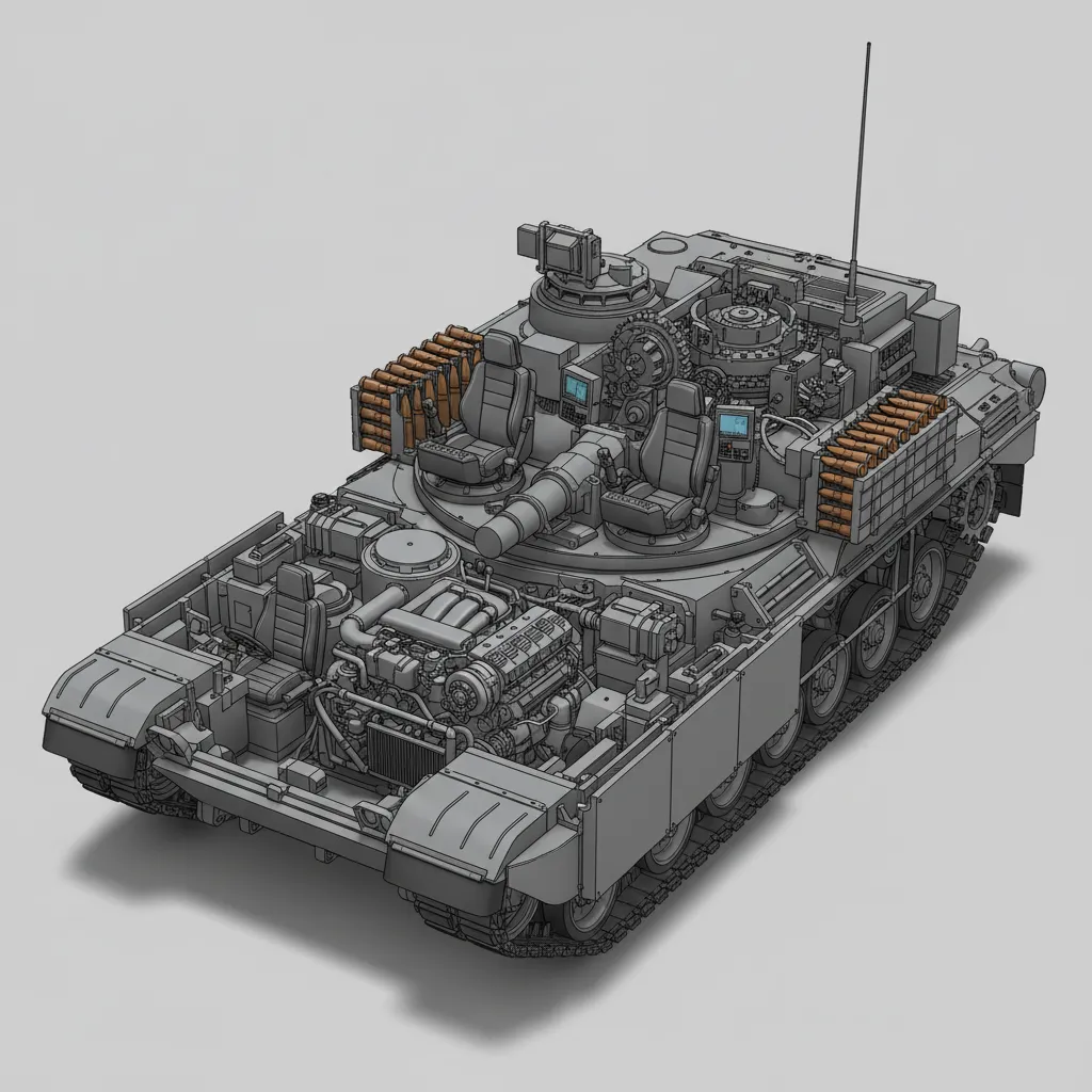 cutaway tank 3D model showing interior engine and crew compartment layout