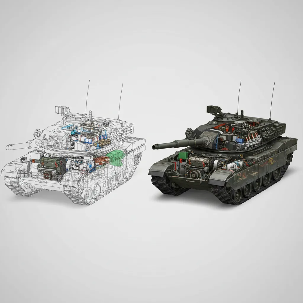 side by side comparison of tank internal layout visibility using x ray and cutaway models
