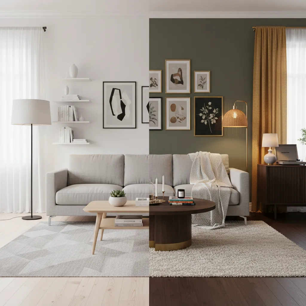 Living room comparison between Scandinavian minimal IKEA style and trend driven Target decor