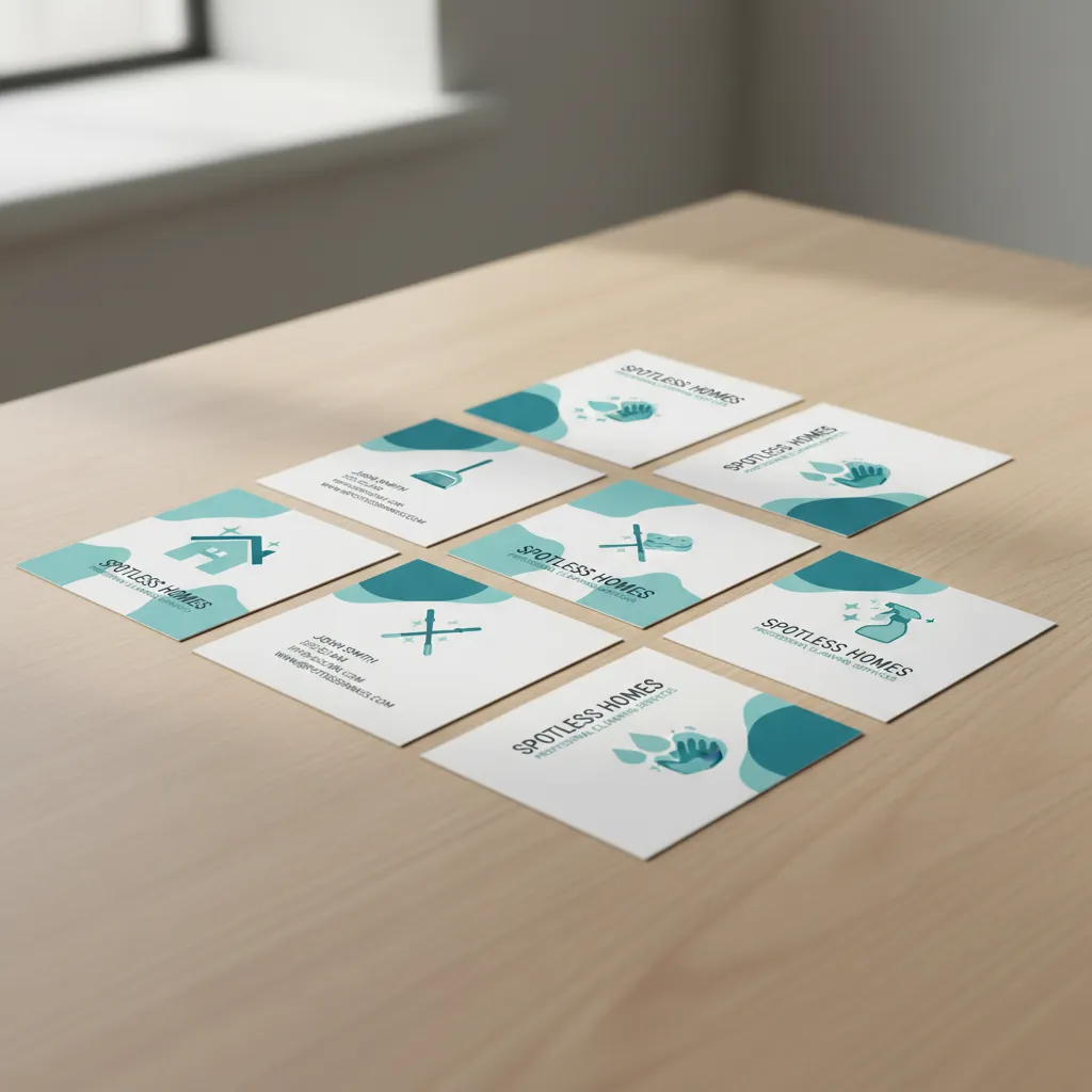 Tarjetas de limpieza con paleta de colores azul y verde asociada a higiene