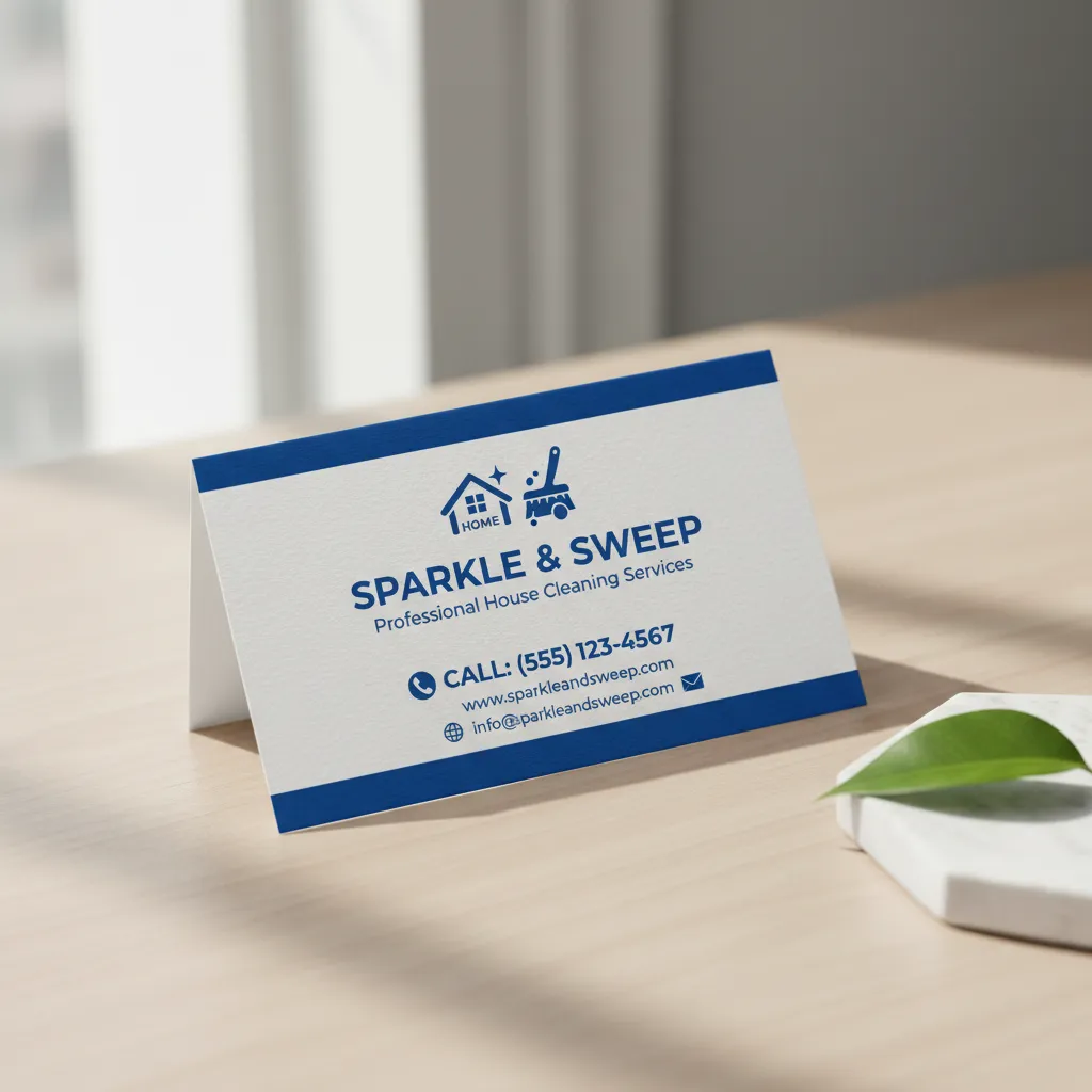 Tarjeta profesional de limpieza con iconos y diseño claro