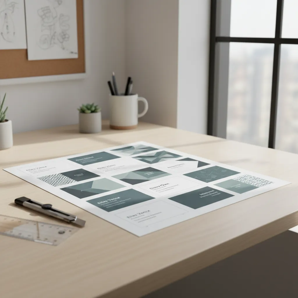 Hoja A4 con varias tarjetas de visita listas para cortar