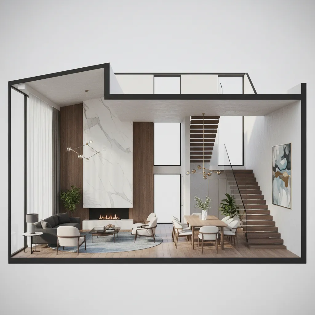 Visualisasi tata ruang rumah klasik modern