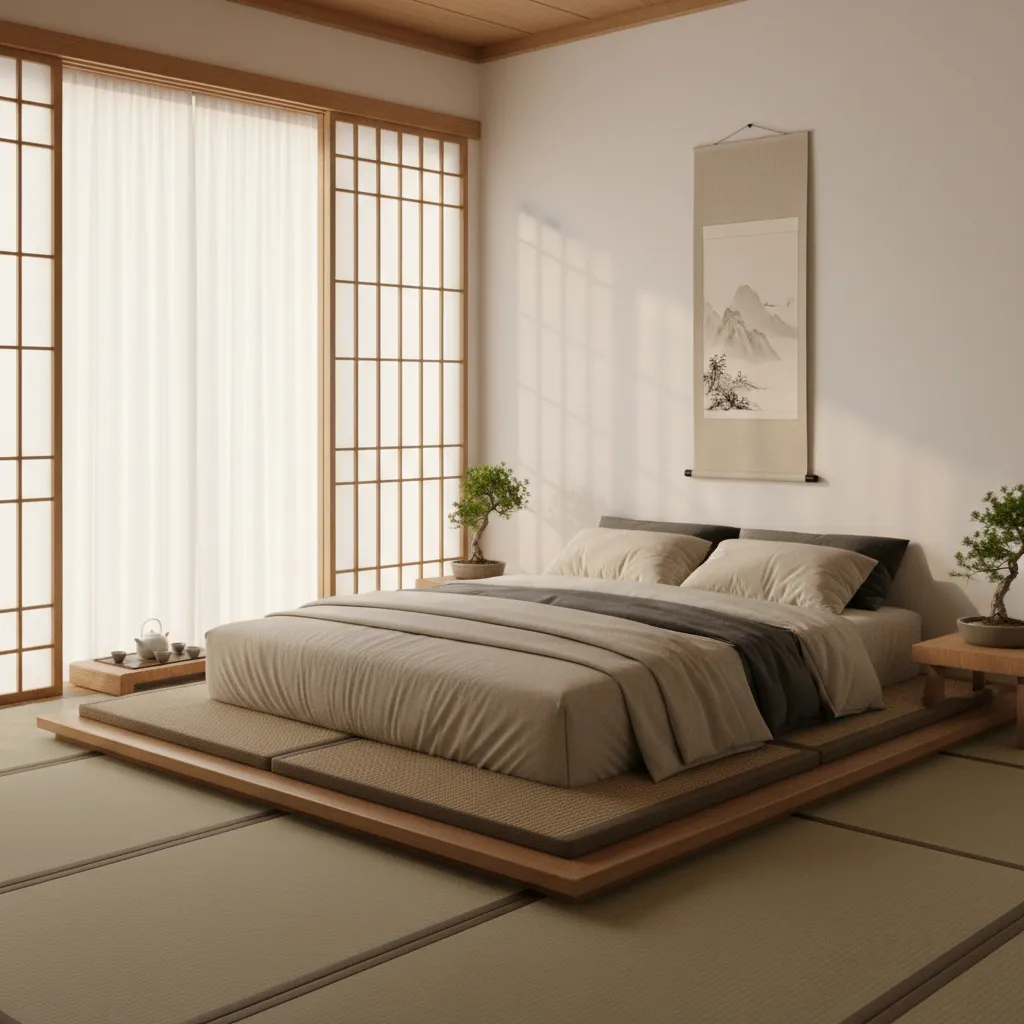 mattress placed on tatami mat providing ventilation between mattress and floor
