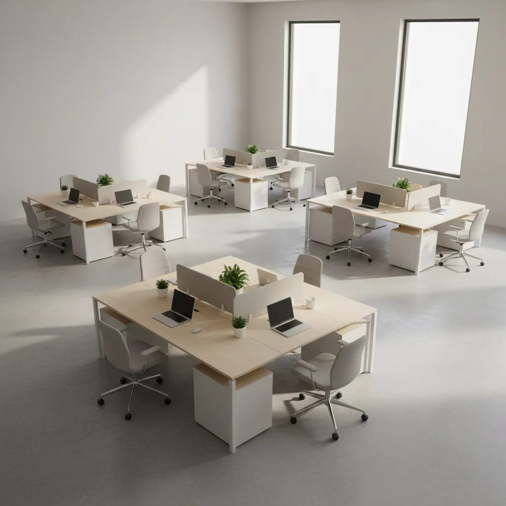 office desk pods arranged for team collaboration