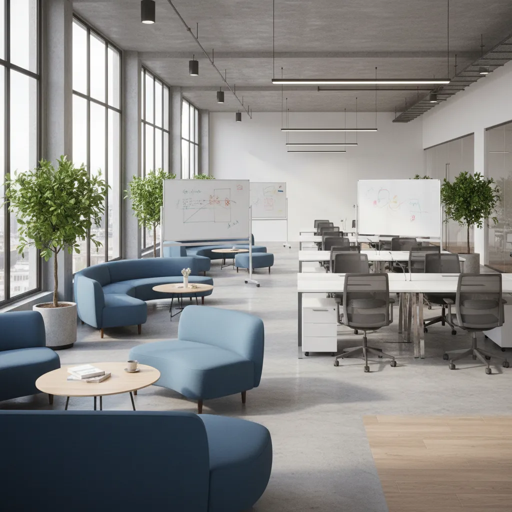 Open collaborative workspace used by technology companies in office towers