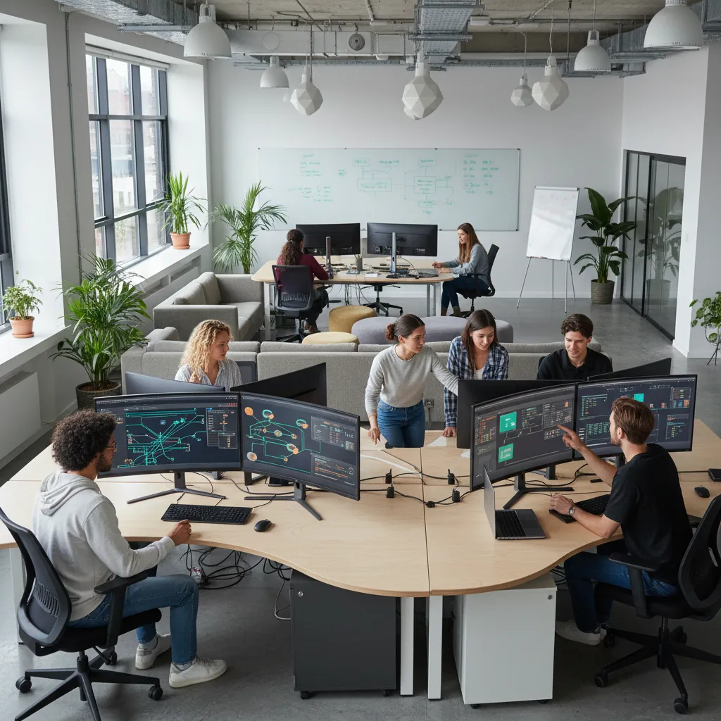 Technology team managing digital product workflow processes