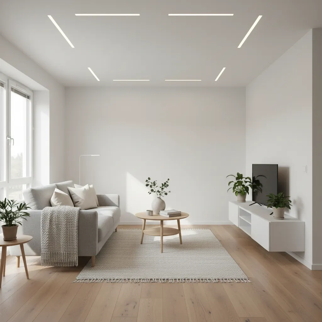 Techo sencillo con iluminación indirecta en apartamento pequeño