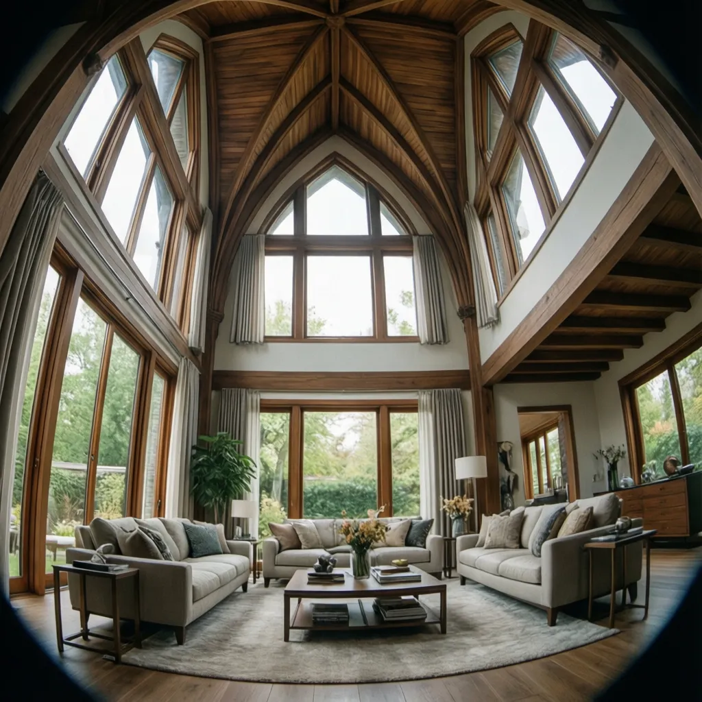 Techo alto tipo catedral en sala luminosa