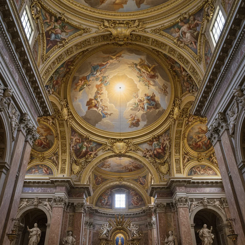 Decoración barroca del techo del Gesù