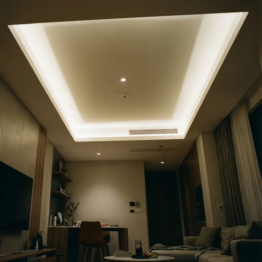 Techo con iluminación LED indirecta en un apartamento moderno