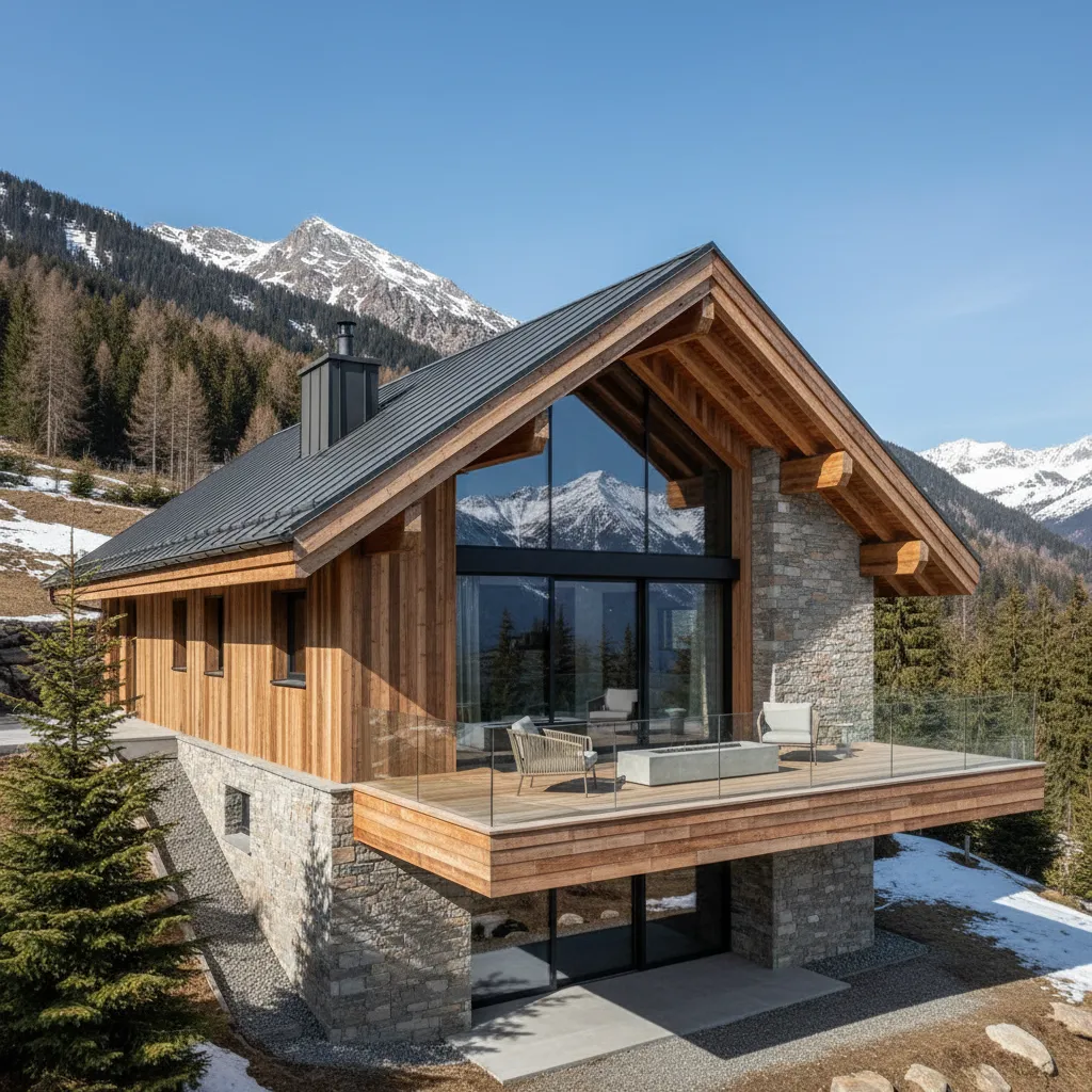 Arquitectura de chalet con techo inclinado pronunciado