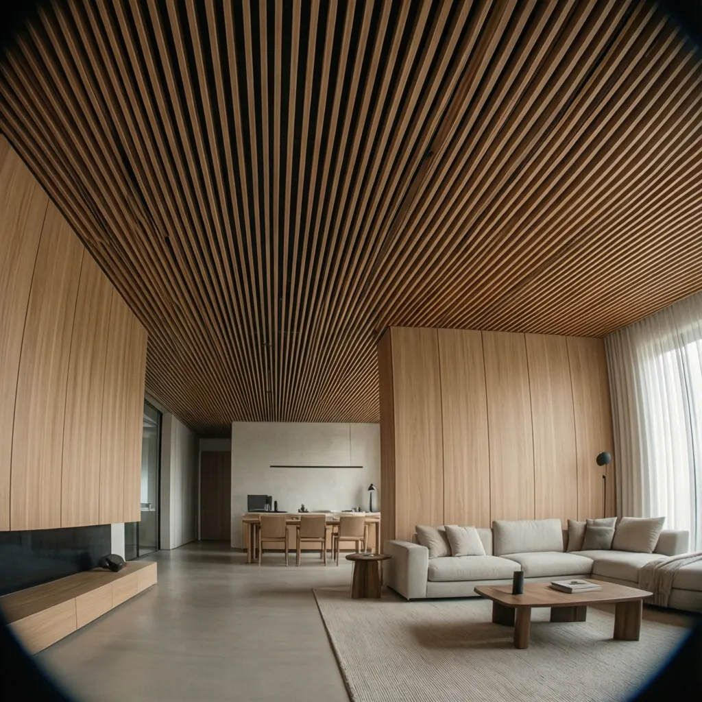 Techo moderno con lamas de madera paralelas