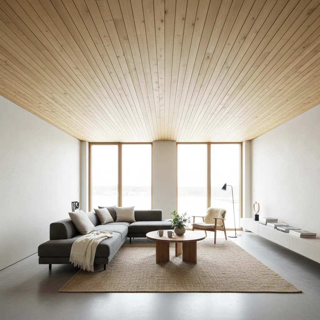 Techo de madera decorativo en salón amplio