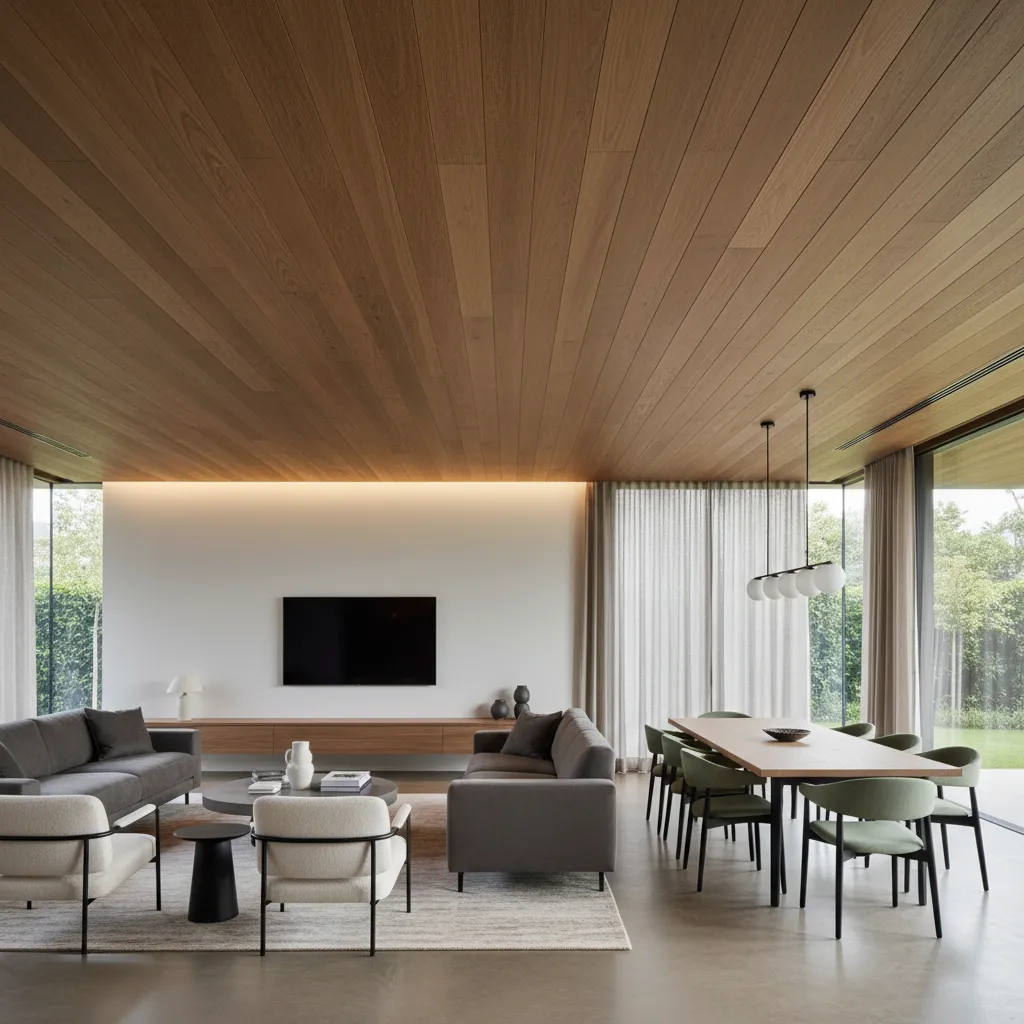 Techo de madera marrón en diseño interior contemporáneo