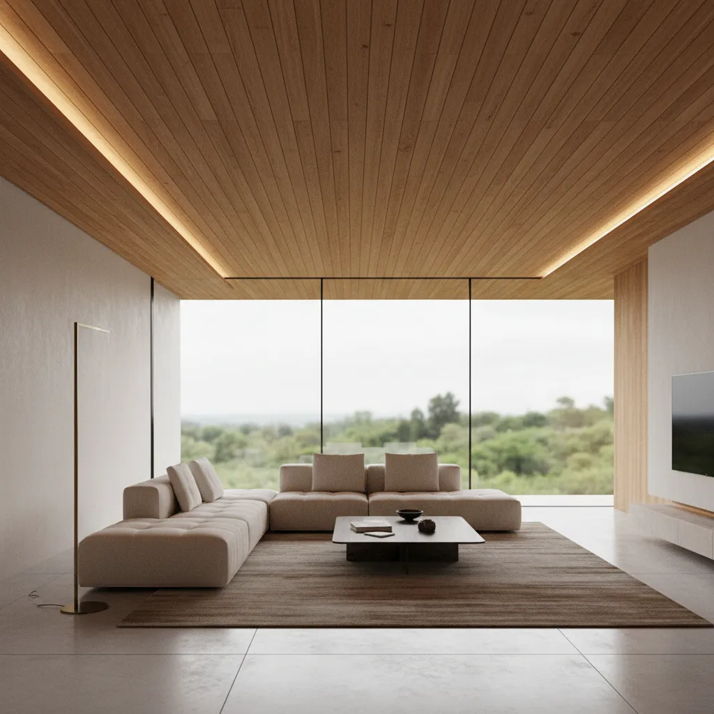 Techo moderno con paneles de madera decorativos