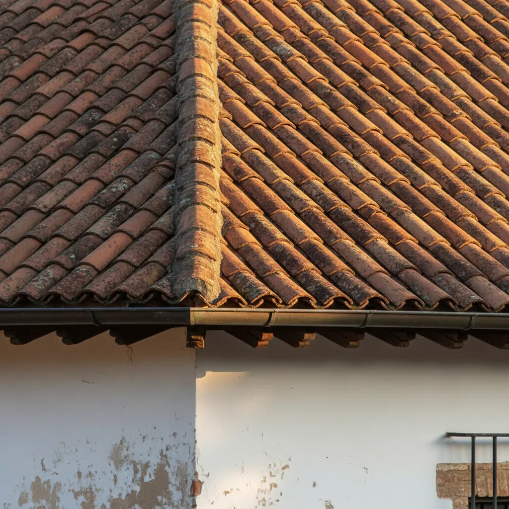 Techo de teja de barro en arquitectura colonial