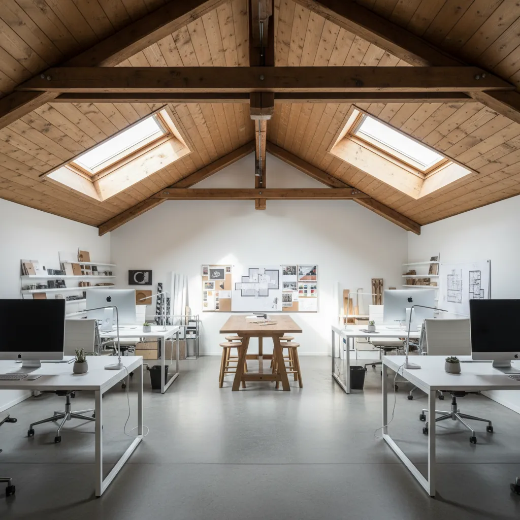 Techos inclinados en oficinas de diseño de interiores