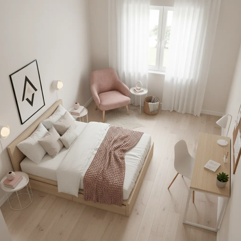 Teen bedroom layout showing sleep study and lounge zones