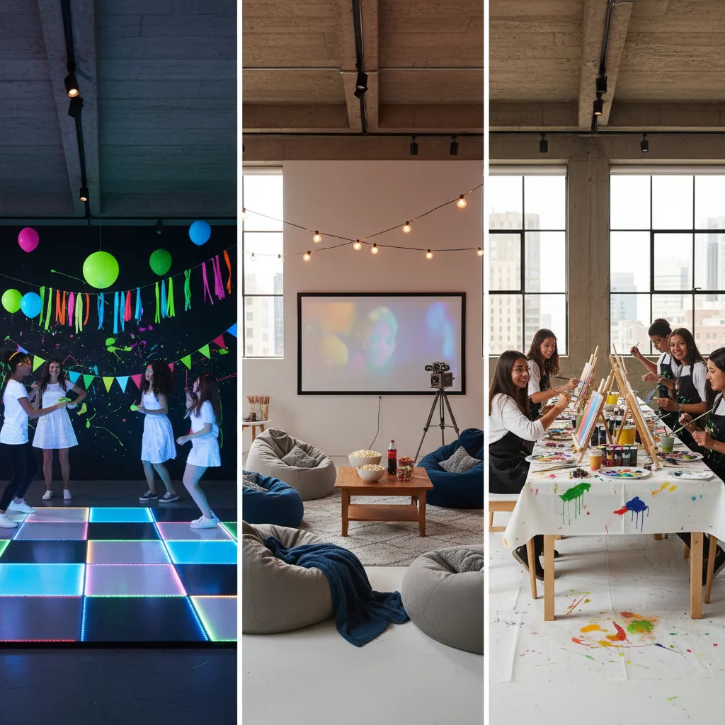 different teen birthday theme styles including glow party movie night and creative art theme