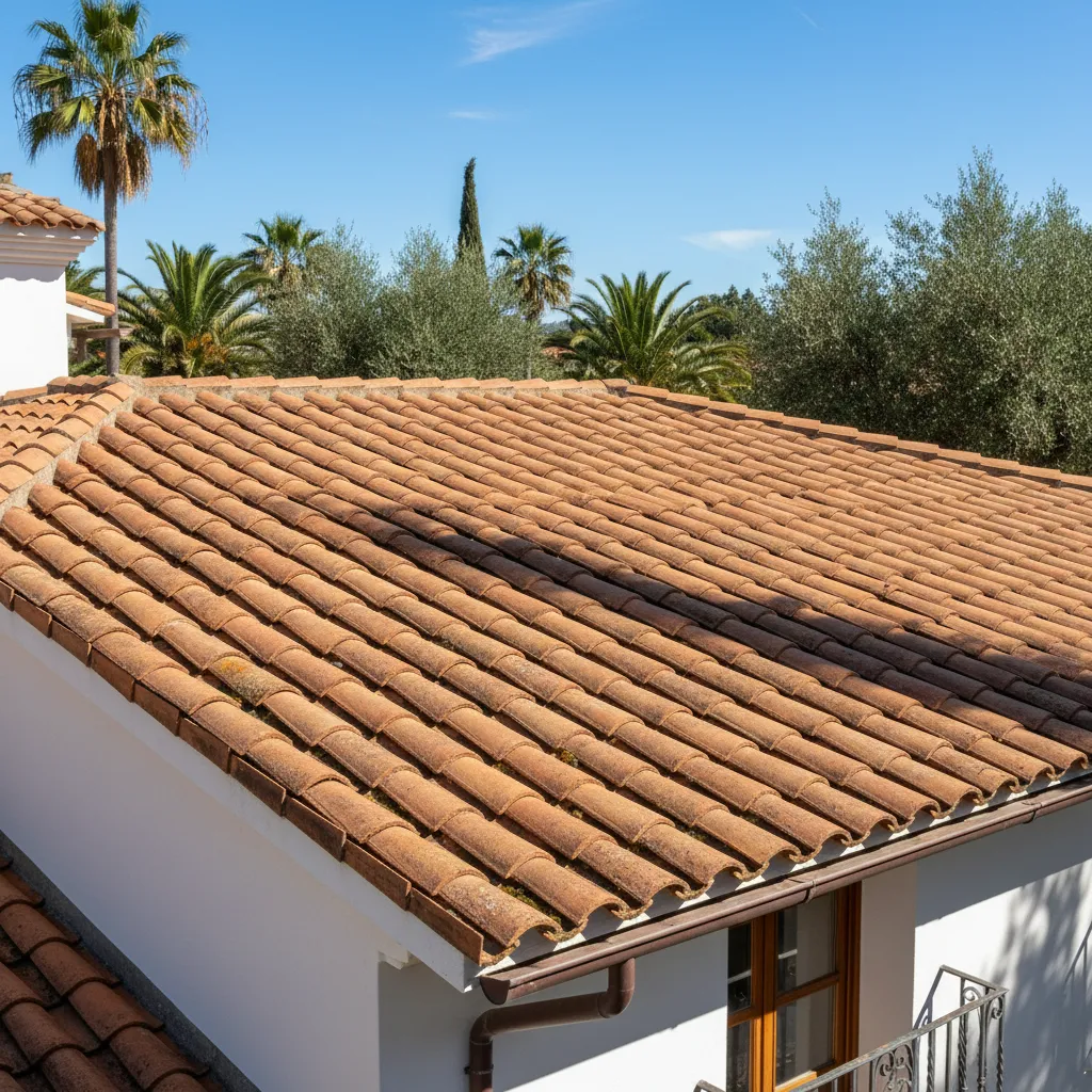 Tejado de casa con tejas cerámicas tradicionales