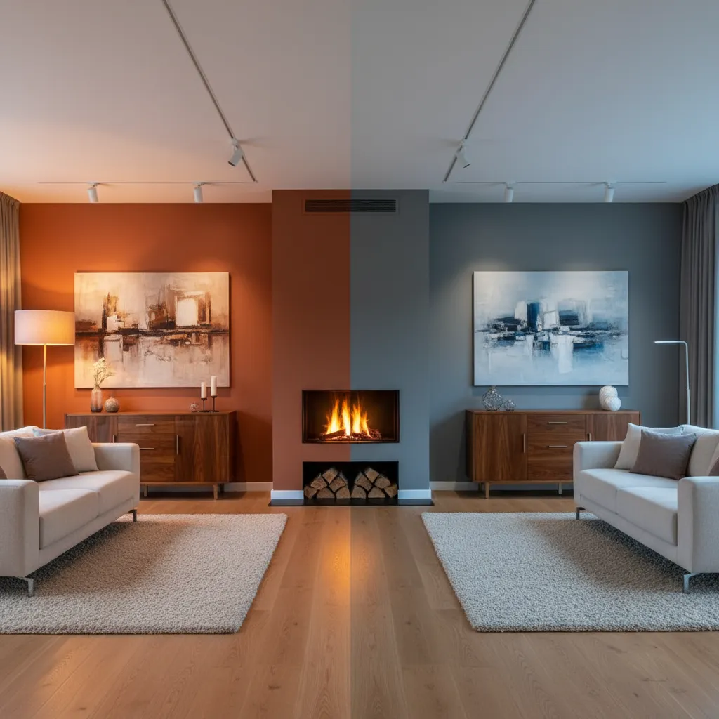 Comparación de iluminación cálida y fría en un interior