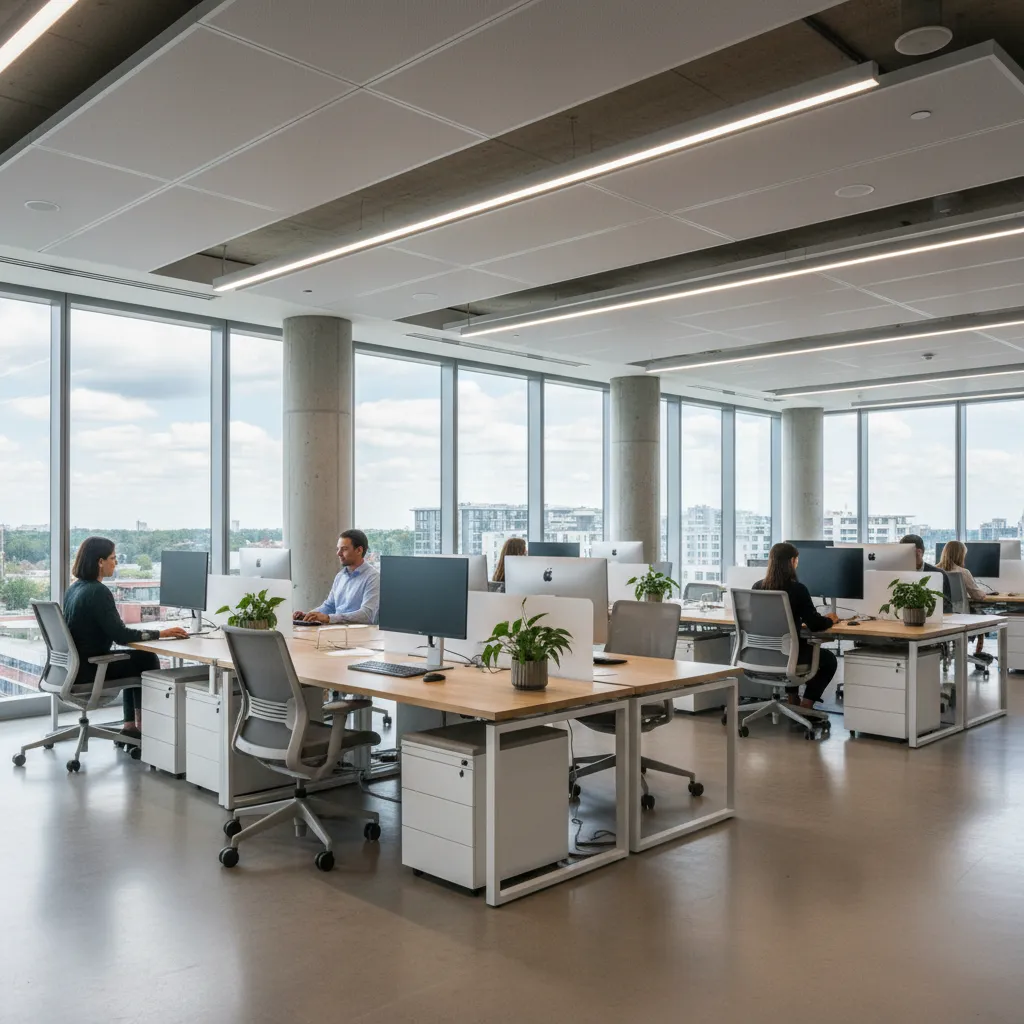 Oficina moderna con climatización interior equilibrada