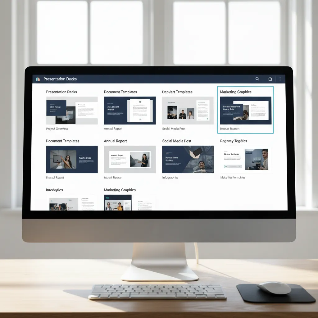 Interface grid showing various document and presentation templates