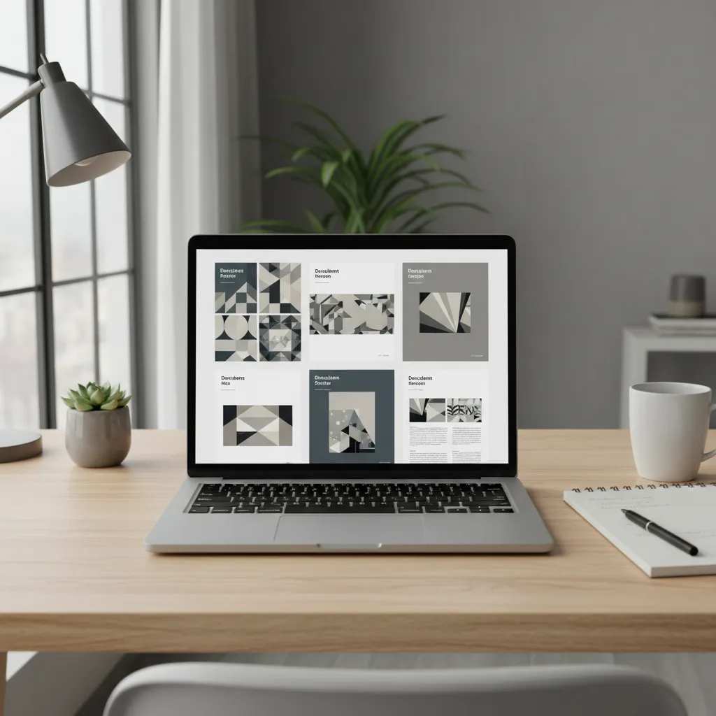 Workspace showing laptop with multiple template previews for comparison