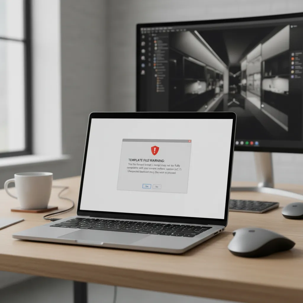 Software compatibility warning when opening a template file