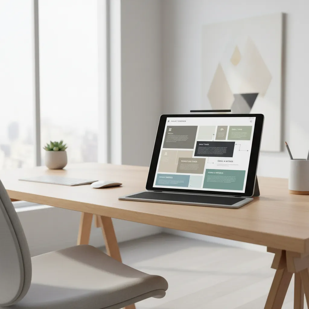 Visual layout showing organized template sections and workflow steps