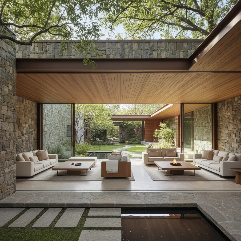 Casa contemporánea con grandes ventanales conectada con el jardín