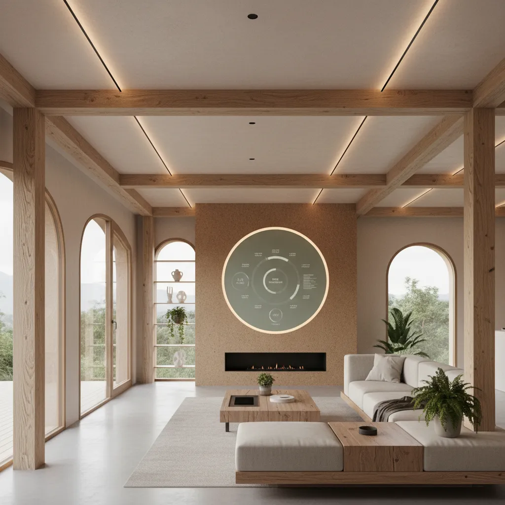 Interior contemporáneo con diseño sostenible y tecnología integrada