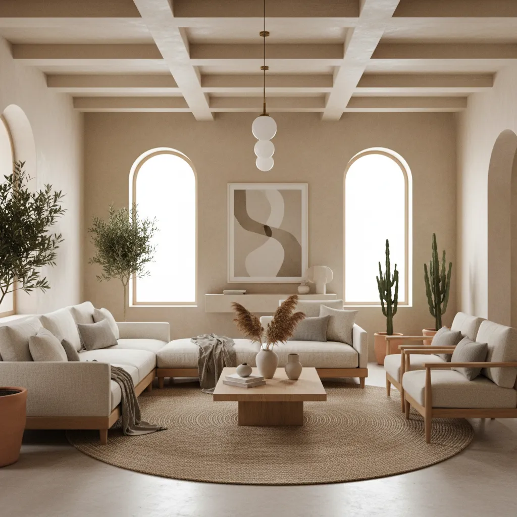 Interior contemporáneo con madera clara y textiles naturales